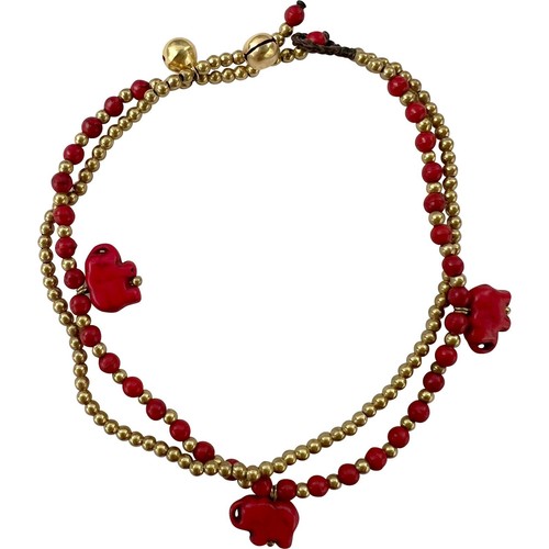 Gold red elephant beads - elephant,