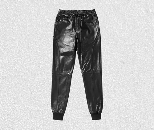 Black lambskin leather joggers - black,
