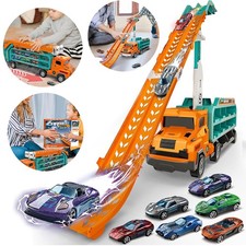 Foldable Track Toy Car Set Transport Truck Store 6 Cars For Kids Christmas Gift