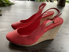Dune sling back wedge espadrille sandals - coral pink - some small marks 