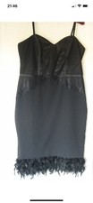 Ladies LIPSY Black Feather Trim Strappy Bodycon Dress Size UK16 Christmas party
