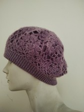French Knit Beret/Tam Violet with Suttle Silver Glitter