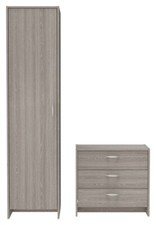 Home Seville 2 Piece 1 Door Wardrobe Set - Grey & Oak | Bedroom Storage Cupboard