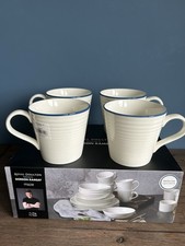 Gordon Ramsay By Royal Doulton Maze Denim Line Mugs X4 New 400Ml Relaxed Dining