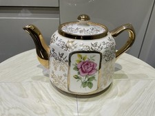 Vintage Old Teapot “sudlow Burslem” Rose & Gold Leaf 