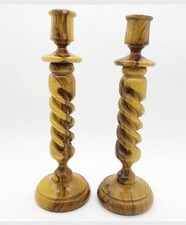 Pair of Vintage Wooden Barley Twist Candle Holders Rustic Farmhouse Decor