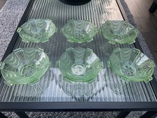 Vintage Set Of 6 Green Glass