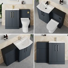Nuie 1100mm Soft Black Wash Basin Vanity Unit & WC Combination Toilet BTW Modern