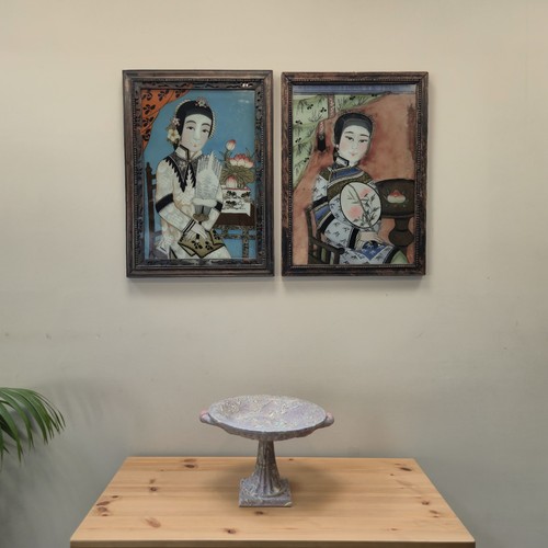 Pair antique chinese reverse - pair,