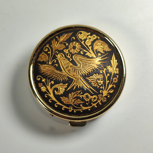 Vintage round damascene pill - round,