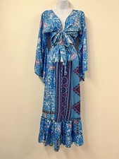 Top Skirt Co-ord Blue Floral Festival Indian Boho Gypsy Summer Combo Hippie Folk