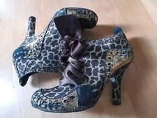 Irregular Choice Abigails Third Party Leopard Heels Bootie Sz 4 Ribbon Lace Up