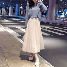 Women Pleated Longuette Mesh Tulle Skirt Half-Length Underskirt Layered Dress