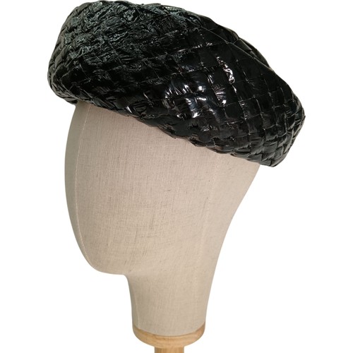 Vintage black straw pillbox - straw,
