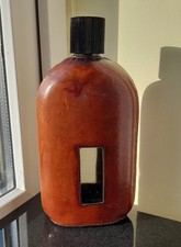 Vintage - Large Leather Bound Glass Hip Flask - Patina