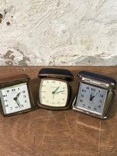 349d 3 x  Vintage Broken Clockwork Folding Travel Alarm Clocks