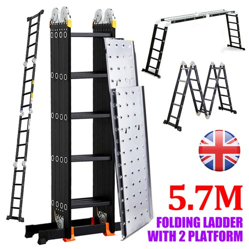 Aluminium folding ladder - 5.7m,