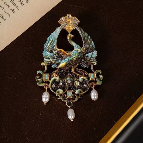 Vintage enamel peacock - vintage,