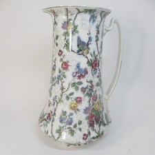 Liverpool Pottery Burslem Large Jug 34cm Floral Bird Design Decorative Preloved