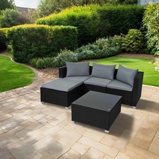 EVRE Malaga Rattan Outdoor Garden Furniture Set & Cushion & Coffee Table Black