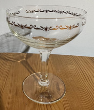 Vintage Champagne Coupe Glass Mid Century Gold Pattern Around Rim 11cm High VGC