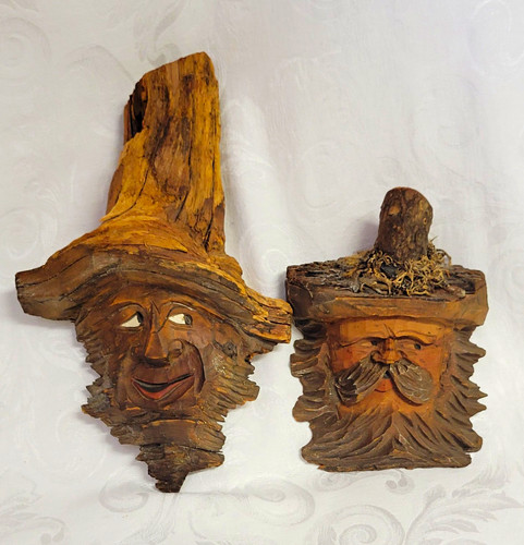 Hand carved wood face wall - hand,