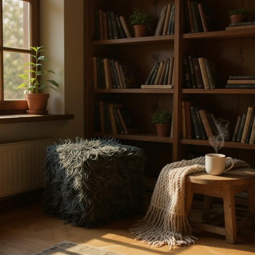 Grey fluffy cube ottoman soft - cube,