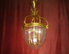 antique lantern chandelier lamp shiny brass cut lead crystal glass Ø 15"