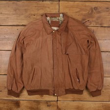 Vintage Marlboro Leather Jacket L 90s Suede Flight Bomber Beige