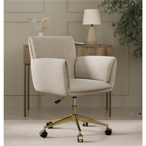 Beige chenille swivel office - chenille,