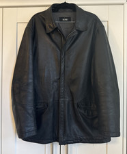 Hugo BOSS Men’s Black Leather Zip Jacket Size 54/ 44/ XXL