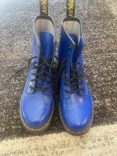 Dr Martens Blue Patent Leather Ankle Boots Size UK 5 Air Wair Bouncing 8 Eyelet