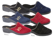 Ladies Luxury Slip on Velour Embroidered Wedge Mule Slipper Black/Navy/Burg 3-8