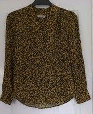 HOBBS LADIES BLOUSE UK6 MUSTARD WITH BLACK FLOWER. ALL SEASONS, CASUAL OR FORMAL