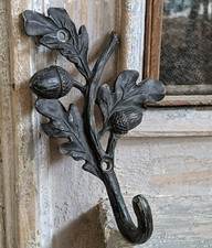New ACORN Leaf French Vintage Shabby Chic Metal BLACK Rustic Wall Coat HOOK