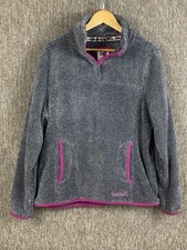 WEIRD FISH Fleece Women’s Button Press Stud Neck Jumper UK 16 Grey With Pockets