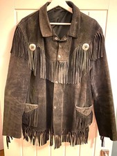 Black Fringed Suede Leather Jacket Men's Size 40 regular (marked Size L)