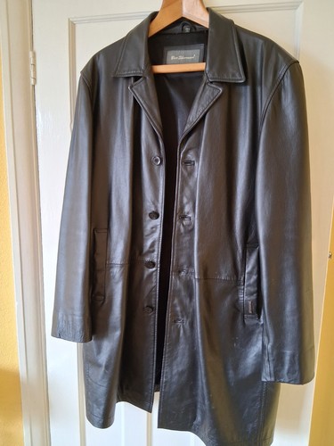 Mens black leather frockcoat - black,
