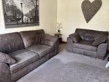 Next Stamford Antiqued Grey Leather Sofa & Snuggle Chair – Immaculate Condition