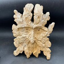Green Man Face Hand Carved Wood 8.5" 580g Wall Hanging Garden Outdoor / Indoor
