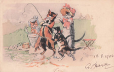 Lubin de Beauvais   Cat family fishing . Early  scarce PC