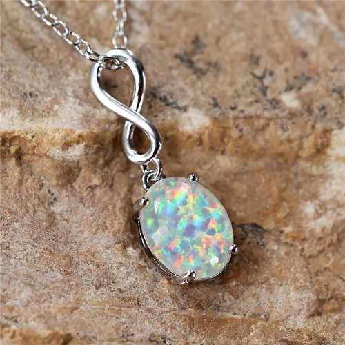 White opal fire oval pendant - opal,