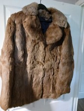 Genuine French  coney 100 % Fur Coat Jacket approx.  UK 16 Brown Women's