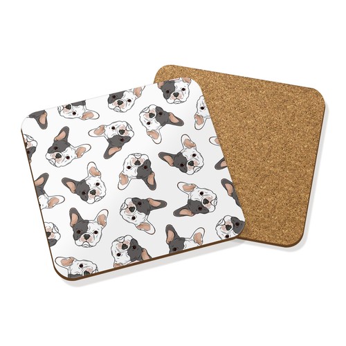 French bulldog white coaster - french,