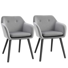 HOMCOM Modern Upholstered Fabric Bucket Seat Dining Armchairs Set of 2 Grey