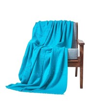 Turquoise Sofa Throw with Fringe Detail and Cut out Floral Design Blue 130x170cm