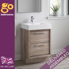 Bare Oak Vanity Unit 600 Bathroom Sink Unit Standing 2 Drawer & Resin Basin