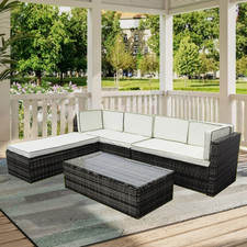 6 Seater Rattan Garden Furniture Outdoor Corner Sofa Table Stool with Cushion