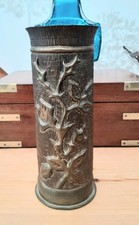 Ww1 Trench Art Shell Casing With Floral And Bark Effect Design