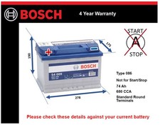 Car Battery S4009 Bosch 096R 680A 74Ah 4Yr Warranty 278x175x190